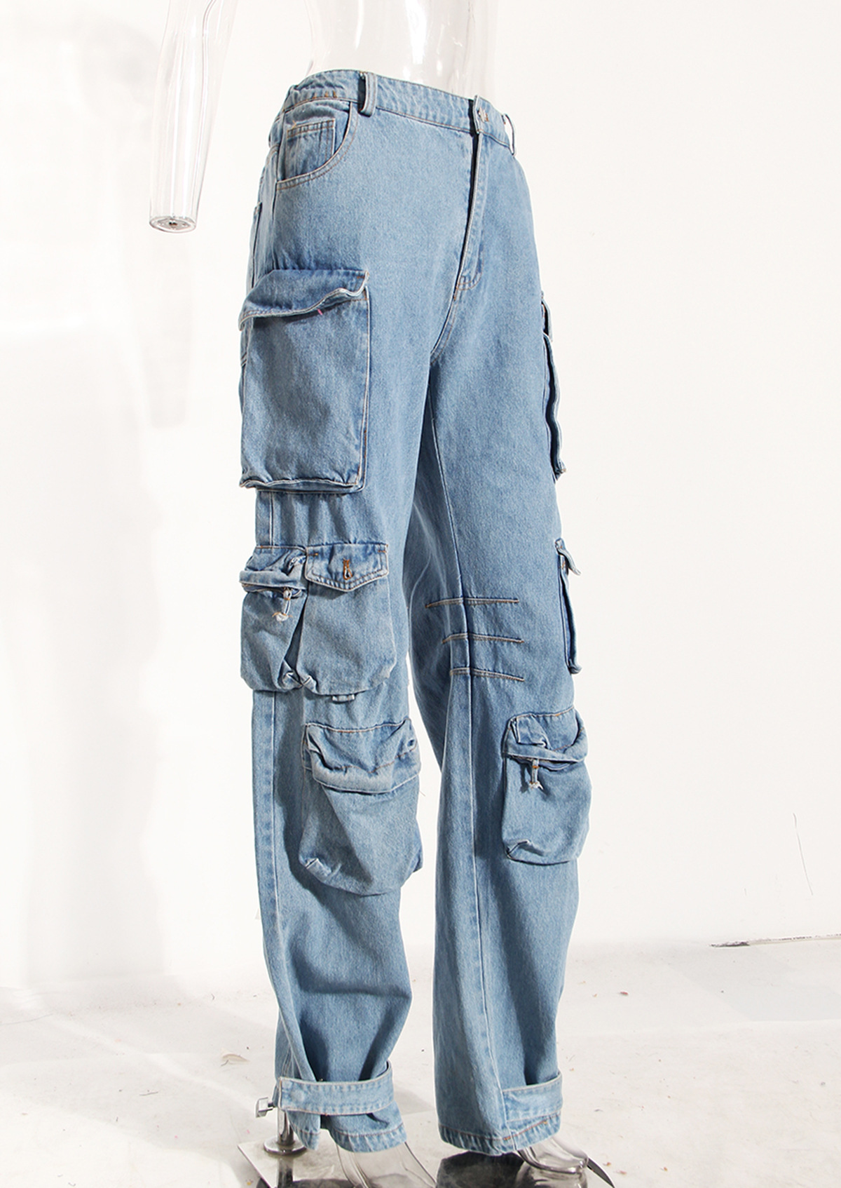 Versatile wear and overalls, multi-pocket wash water to make old wide-leg pants