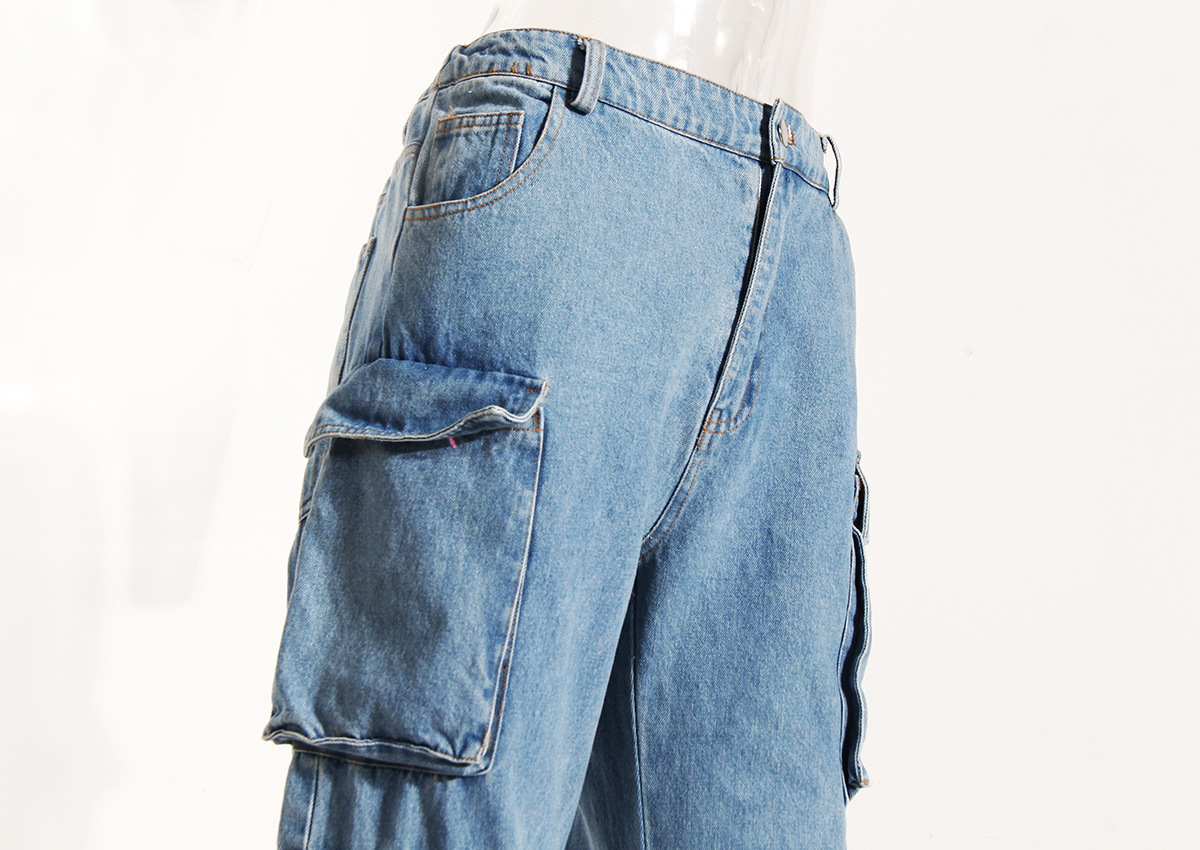 Versatile wear and overalls, multi-pocket wash water to make old wide-leg pants