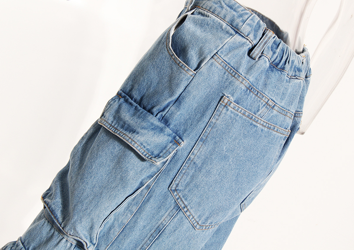 Versatile wear and overalls, multi-pocket wash water to make old wide-leg pants