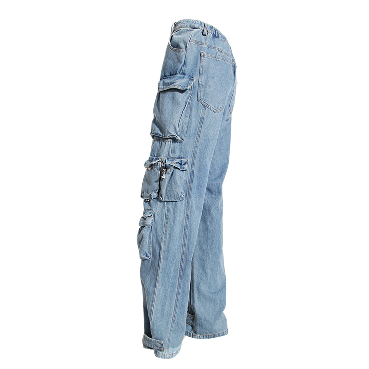 Versatile wear and overalls, multi-pocket wash water to make old wide-leg pants
