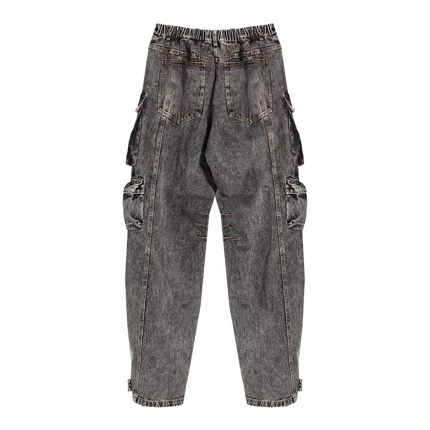 Versatile wear and overalls, multi-pocket wash water to make old wide-leg pants