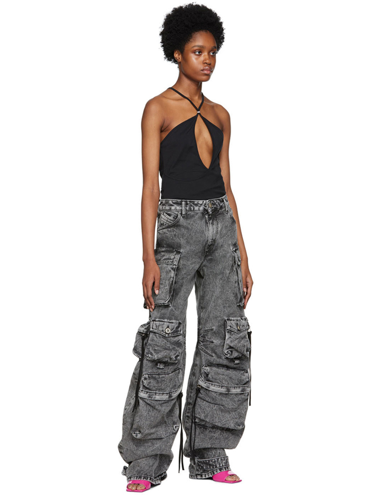 Versatile wear and overalls, multi-pocket wash water to make old wide-leg pants