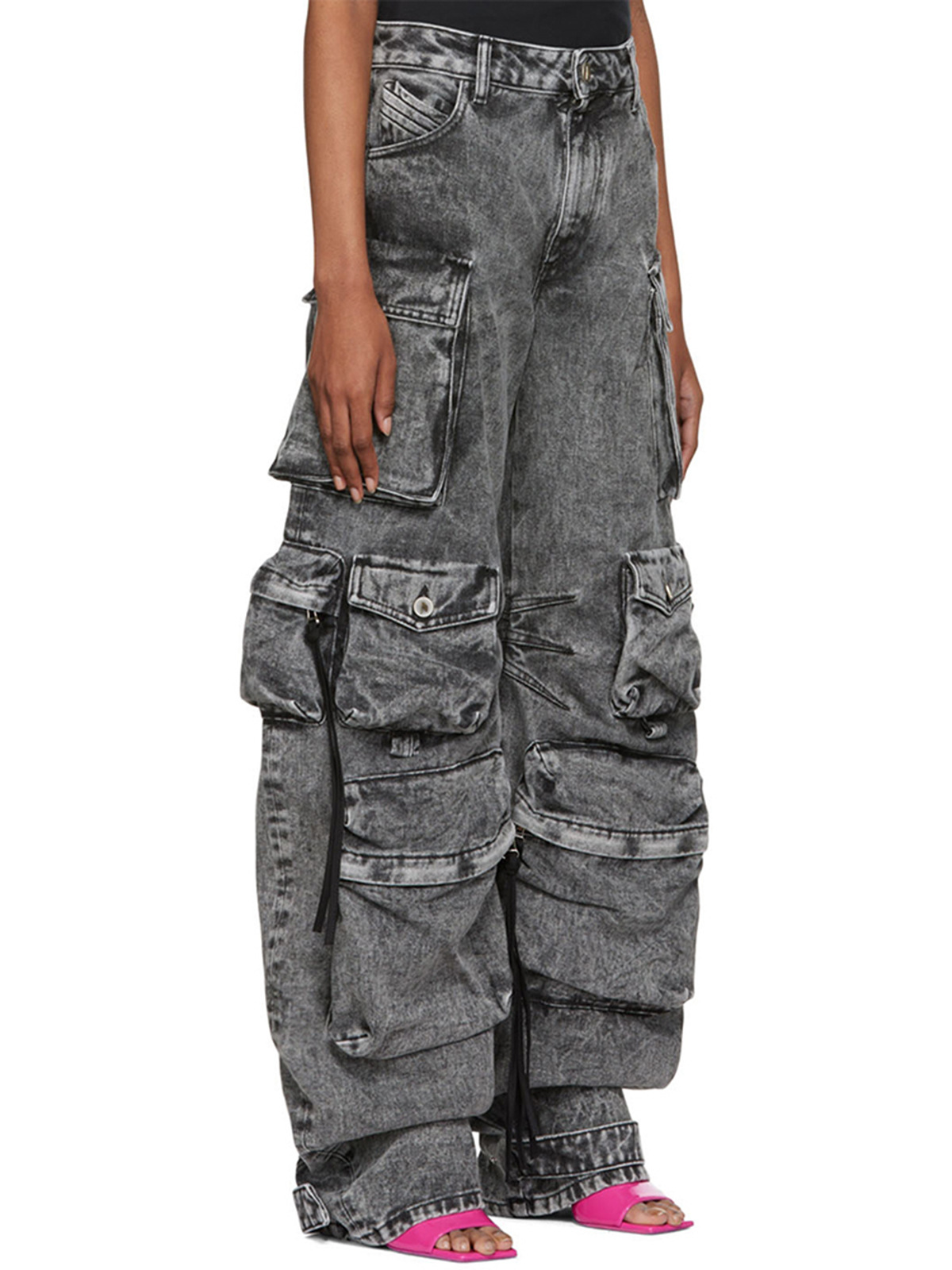 Versatile wear and overalls, multi-pocket wash water to make old wide-leg pants
