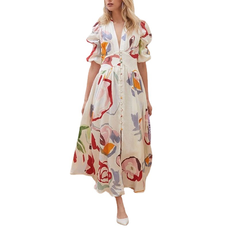 Women’s beach dress slim-fit floral skirt with full swing