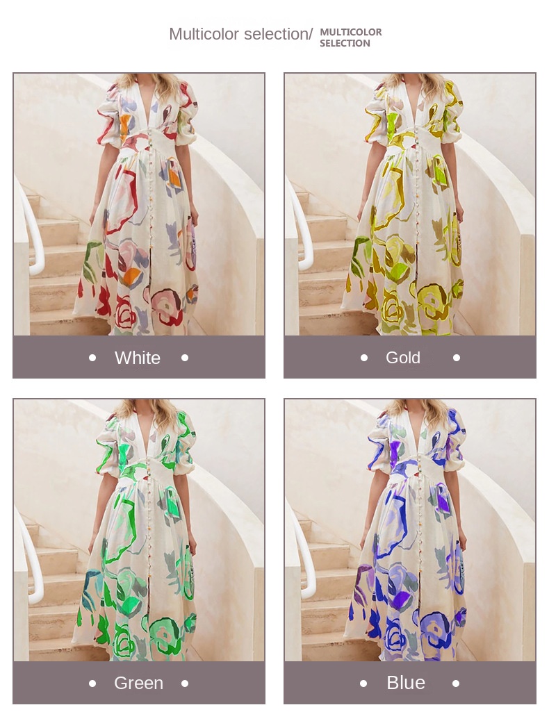 Women’s beach dress slim-fit floral skirt with full swing