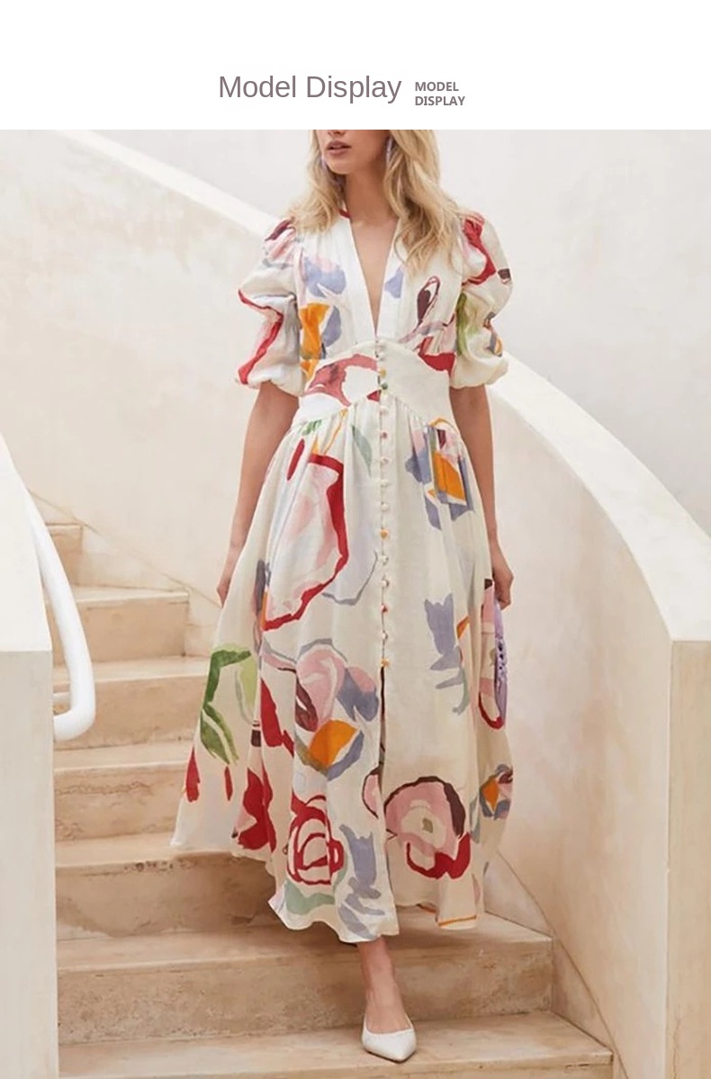 Women’s beach dress slim-fit floral skirt with full swing