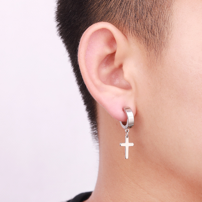 Crucifix buckle fashion titanium steel earrings