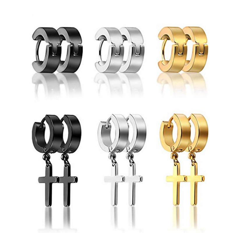 Crucifix buckle fashion titanium steel earrings