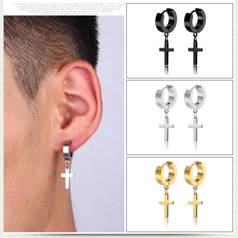 Crucifix buckle fashion titanium steel earrings