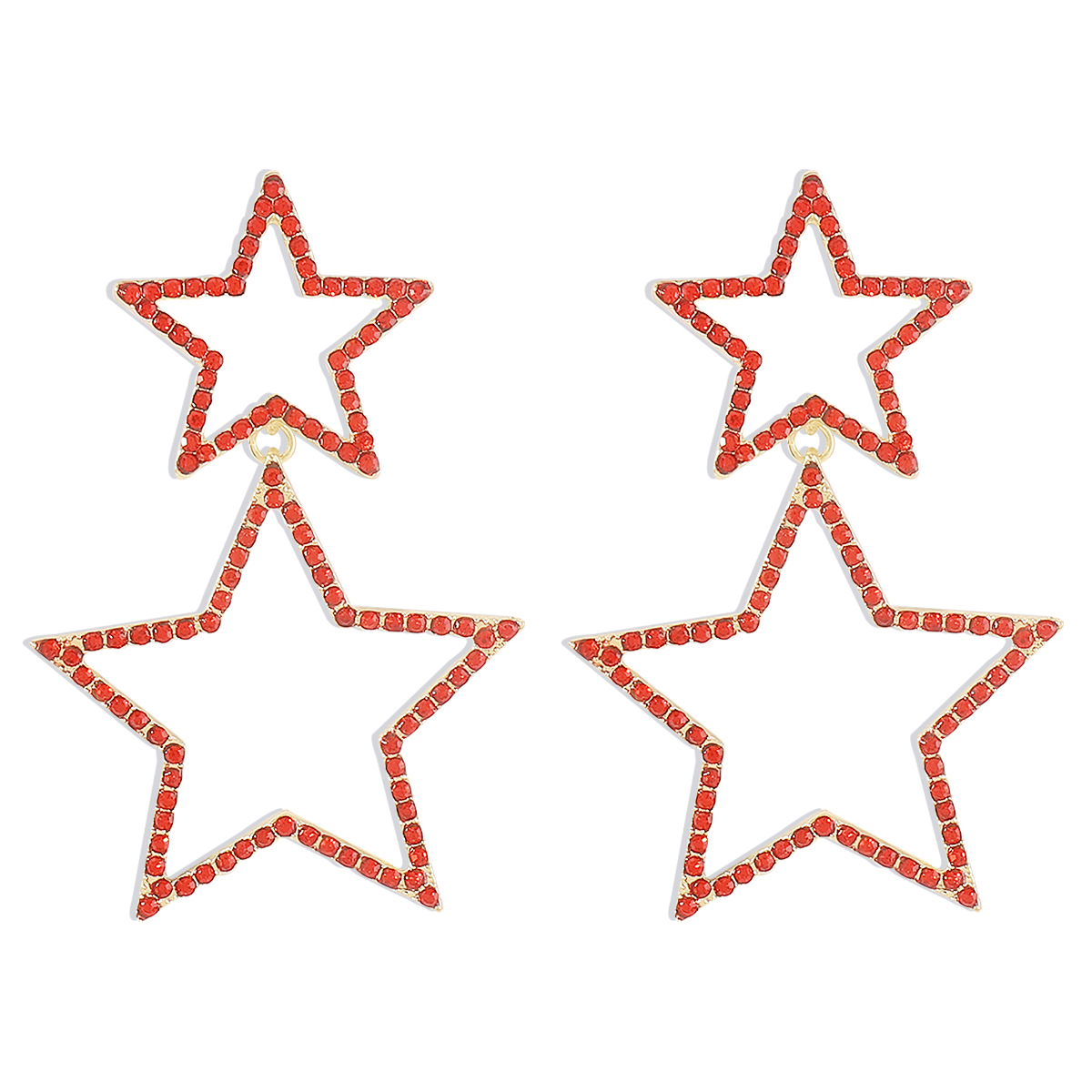 Double rhinestone earrings with five-pointed star