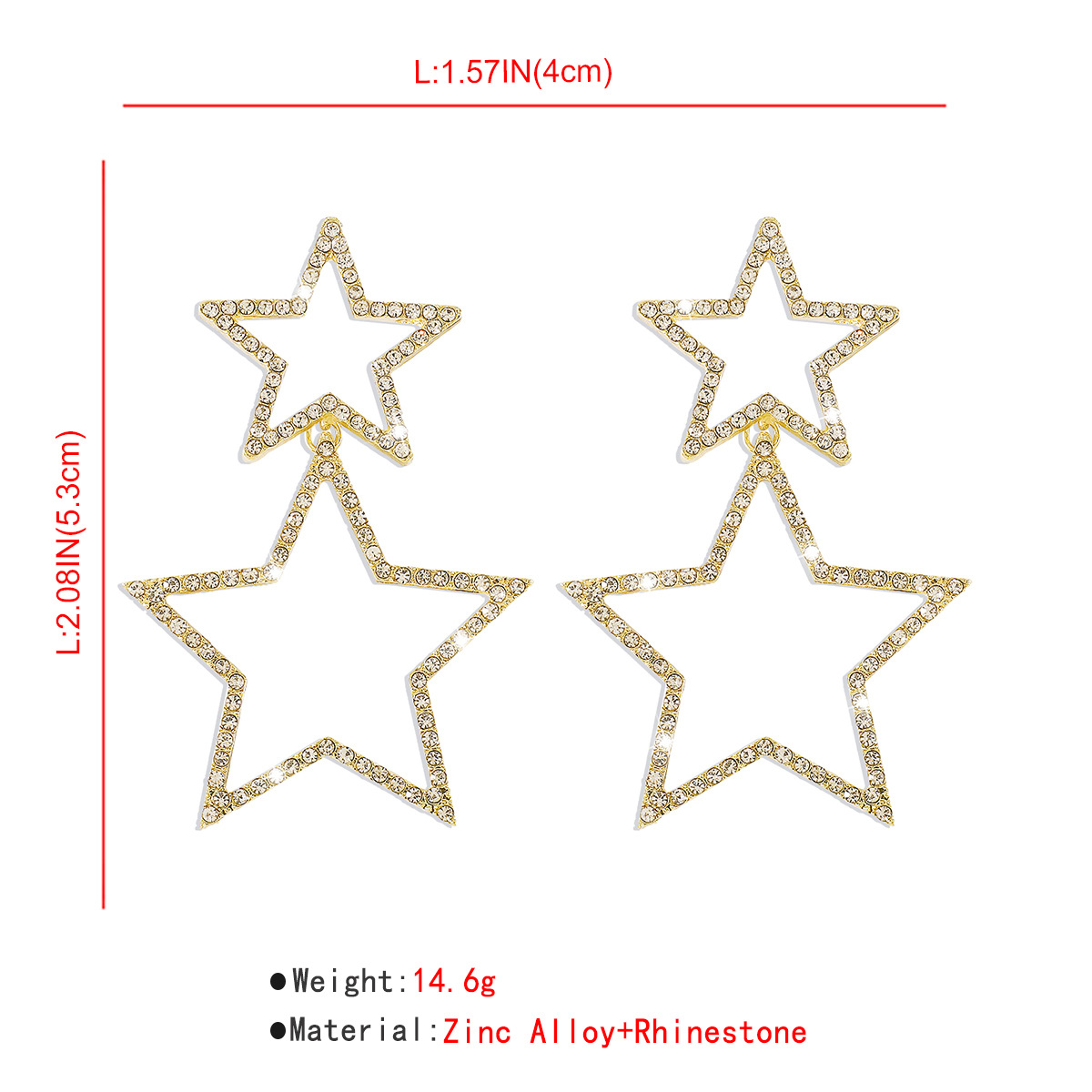 Double rhinestone earrings with five-pointed star