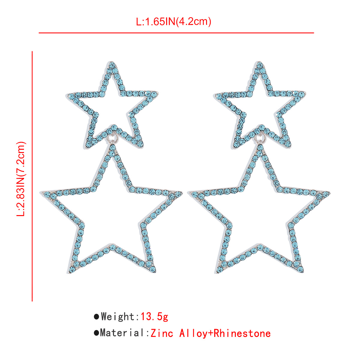 Double rhinestone earrings with five-pointed star