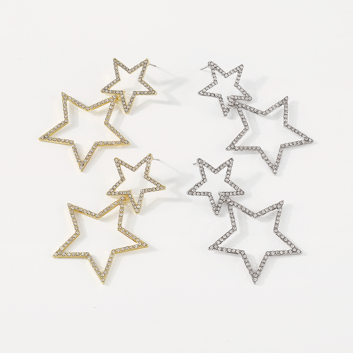 Double rhinestone earrings with five-pointed star