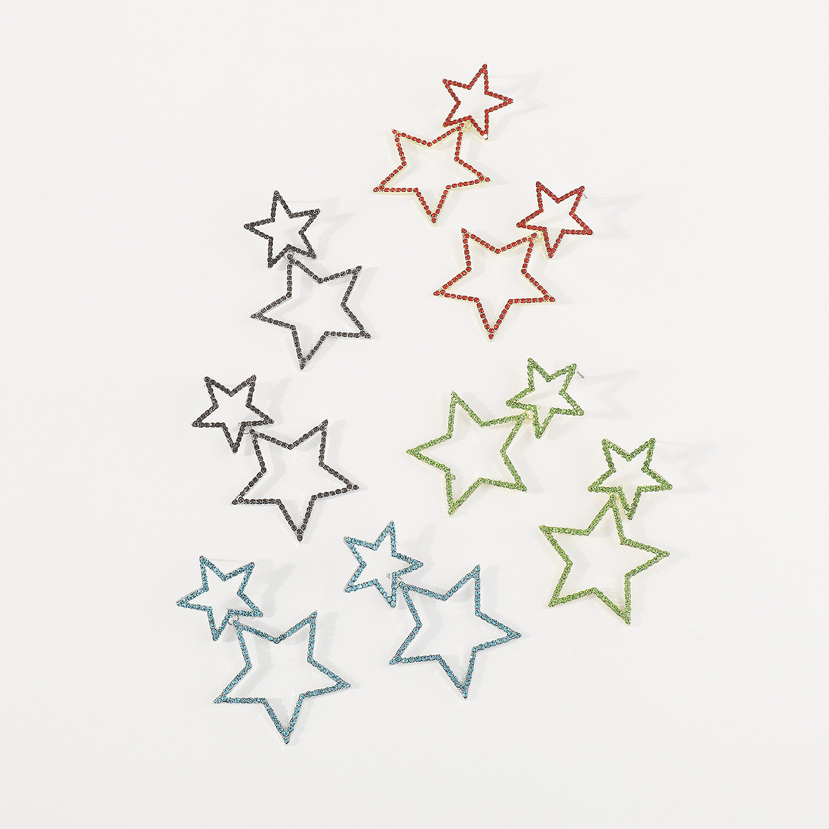 Double rhinestone earrings with five-pointed star