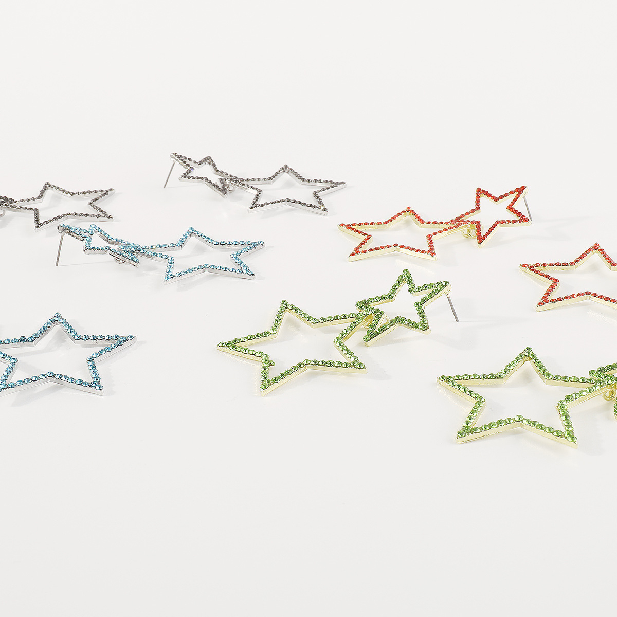 Double rhinestone earrings with five-pointed star