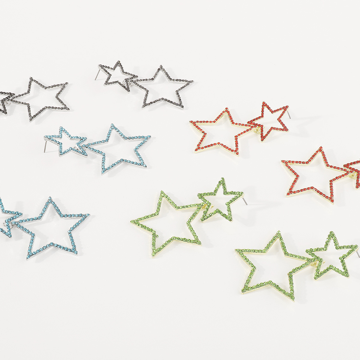 Double rhinestone earrings with five-pointed star