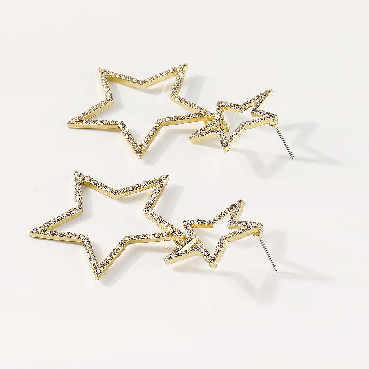Double rhinestone earrings with five-pointed star