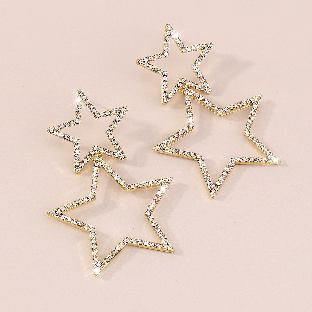 Double rhinestone earrings with five-pointed star