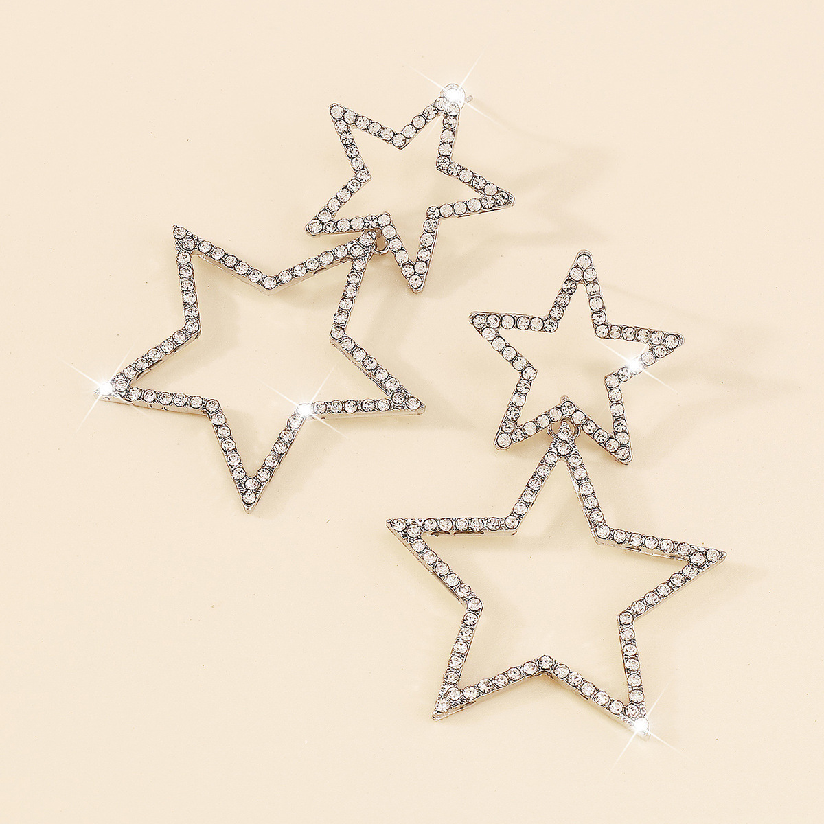 Double rhinestone earrings with five-pointed star