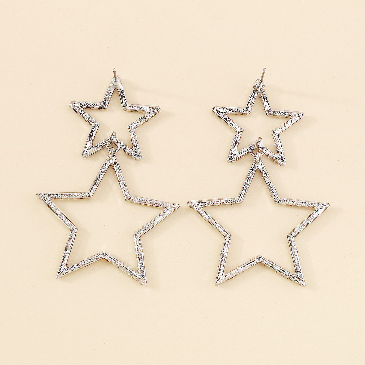 Double rhinestone earrings with five-pointed star