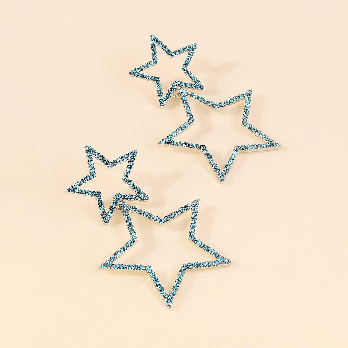 Double rhinestone earrings with five-pointed star