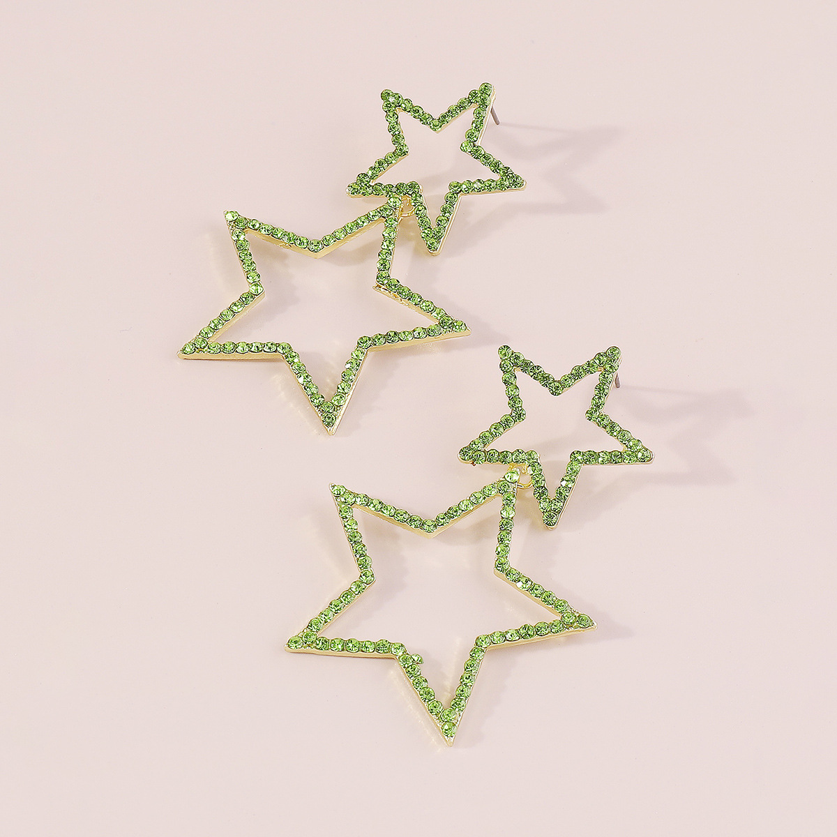 Double rhinestone earrings with five-pointed star