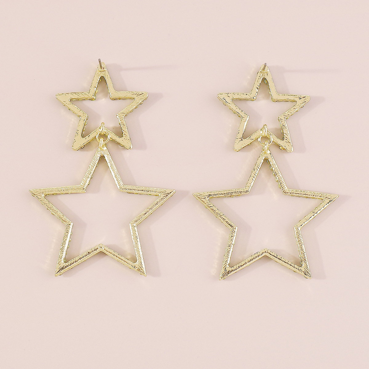 Double rhinestone earrings with five-pointed star