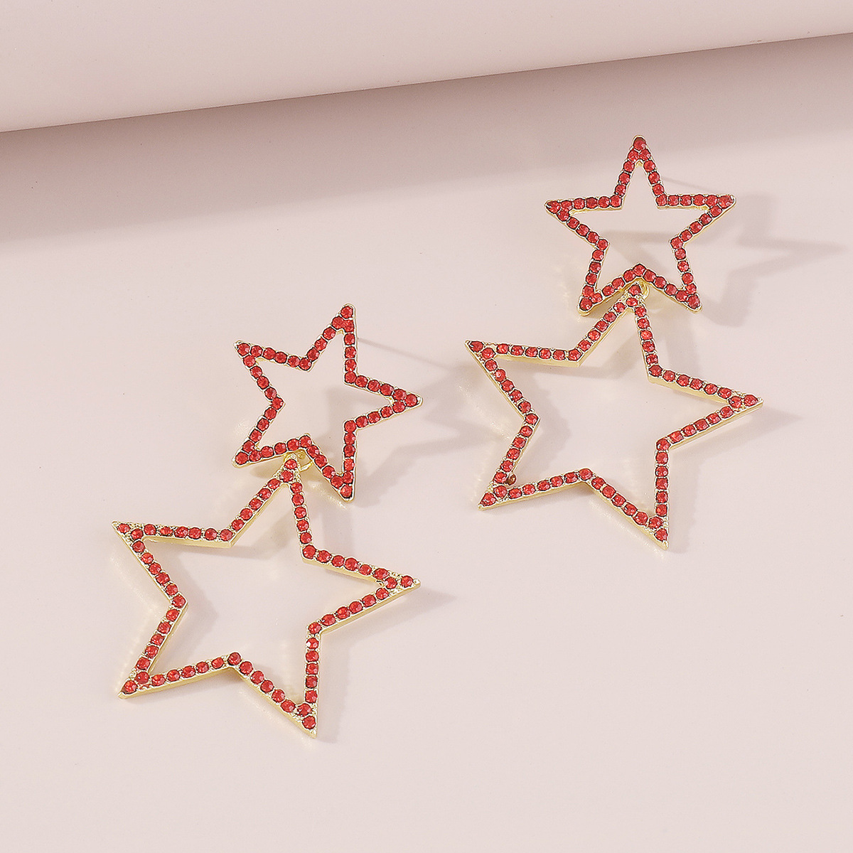 Double rhinestone earrings with five-pointed star