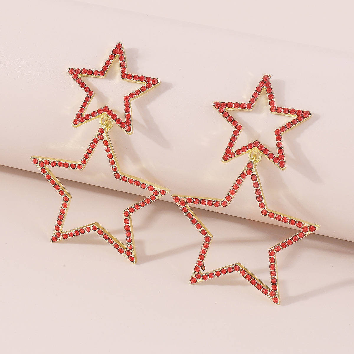 Double rhinestone earrings with five-pointed star