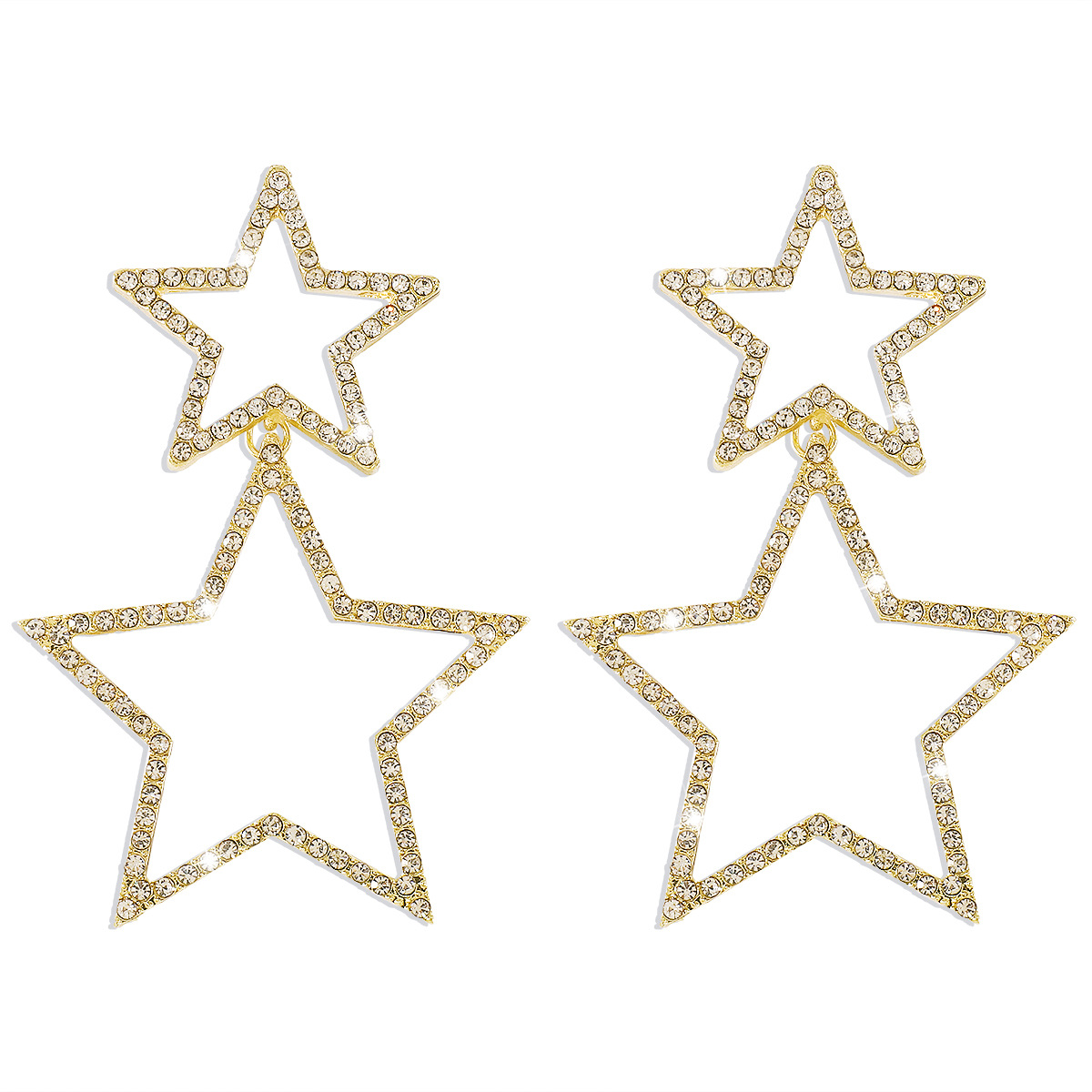 Double rhinestone earrings with five-pointed star