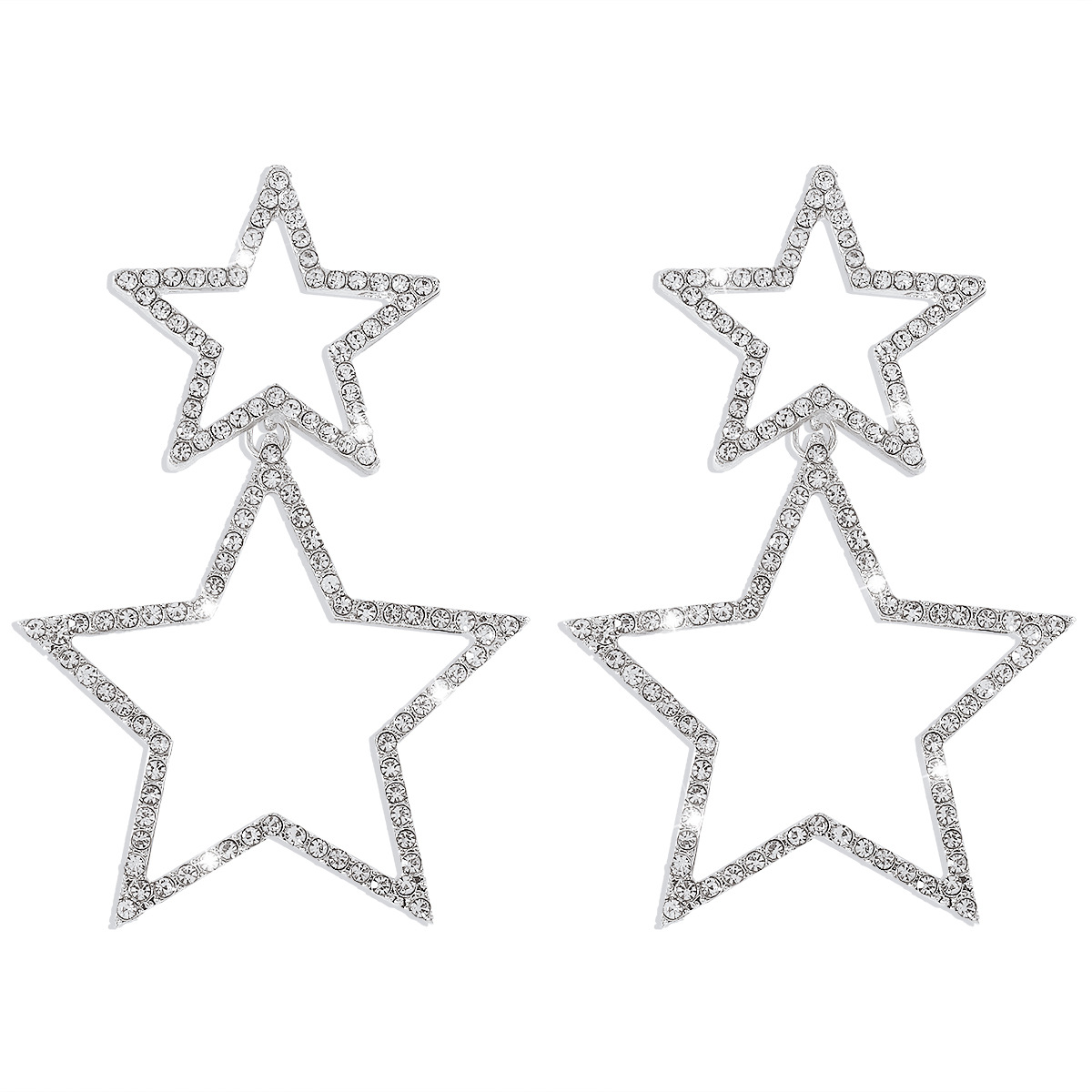 Double rhinestone earrings with five-pointed star