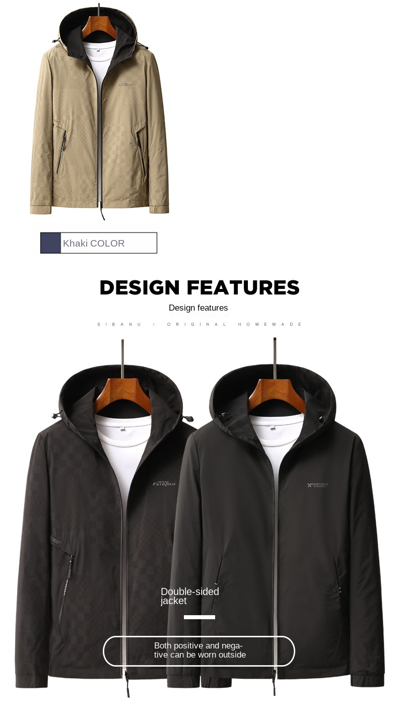 Double-sided hooded jacket for men