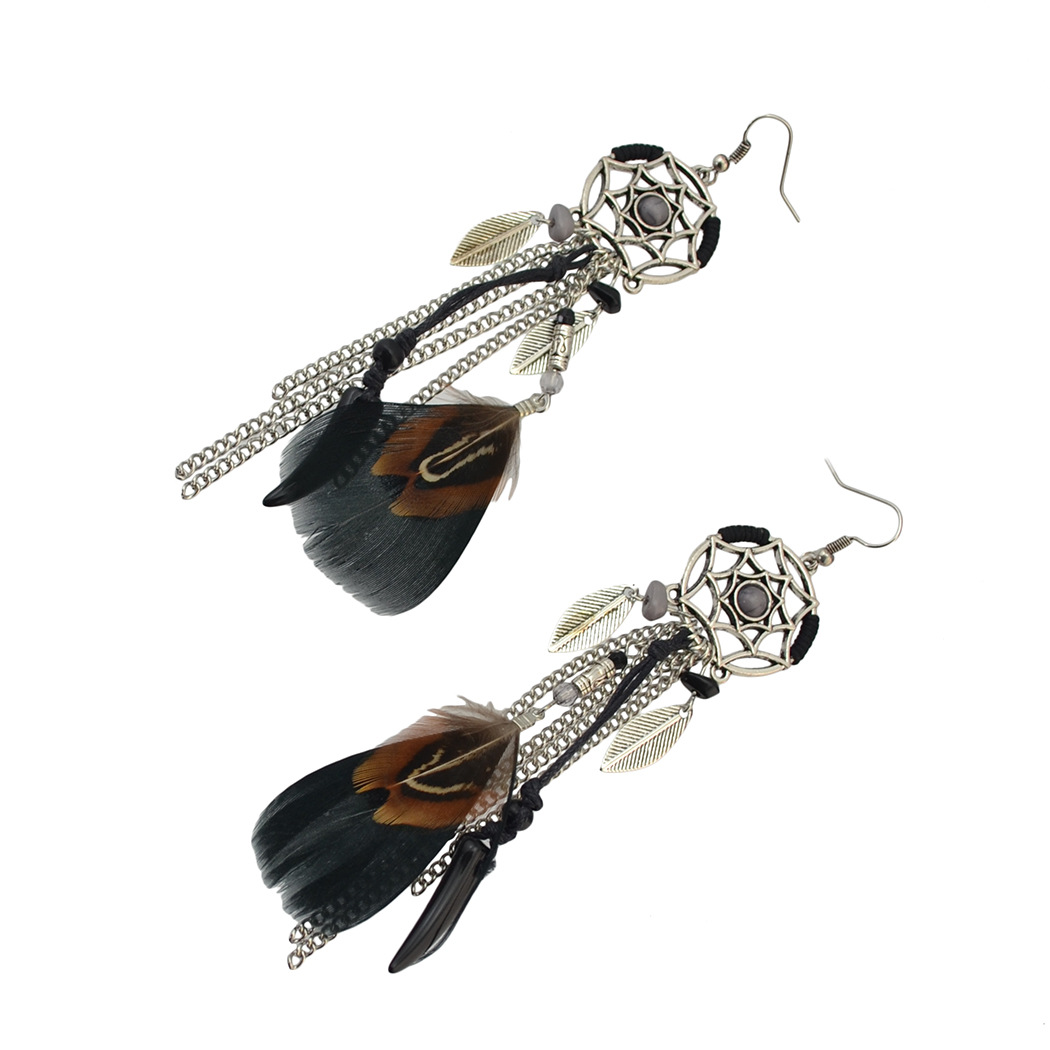 Dreamcatcher earrings Feather leaves earrings