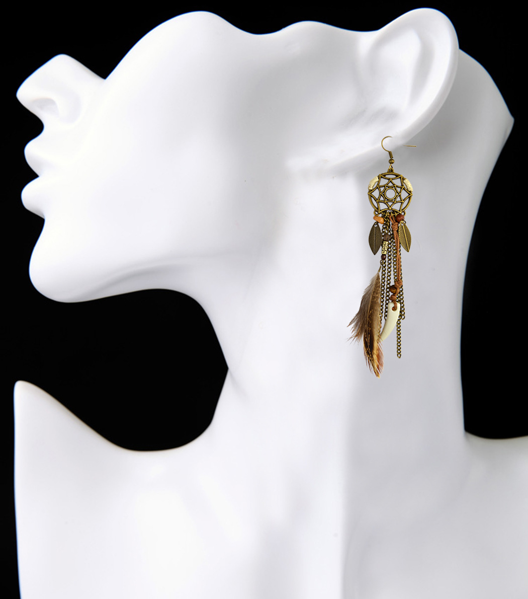 Dreamcatcher earrings Feather leaves earrings
