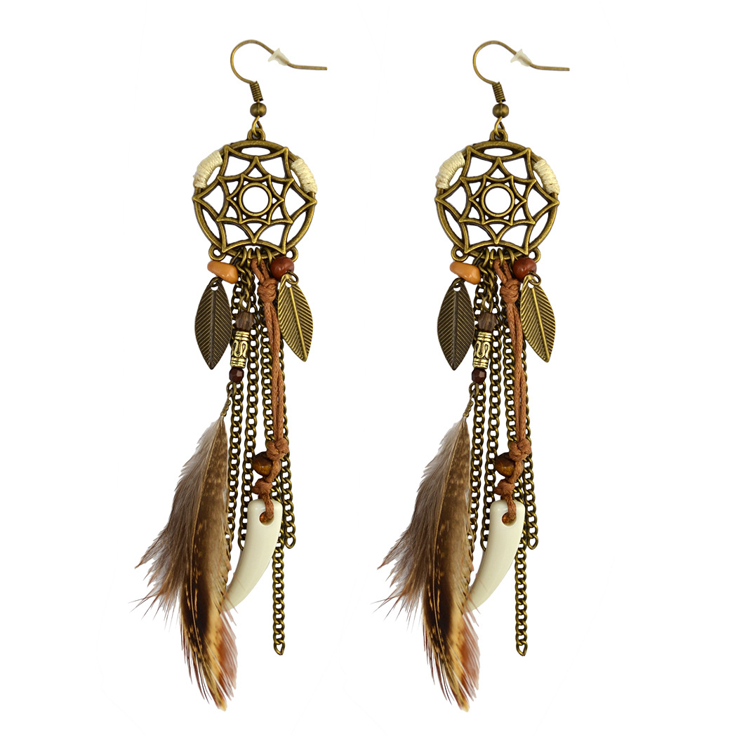 Dreamcatcher earrings Feather leaves earrings