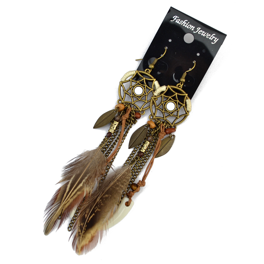 Dreamcatcher earrings Feather leaves earrings