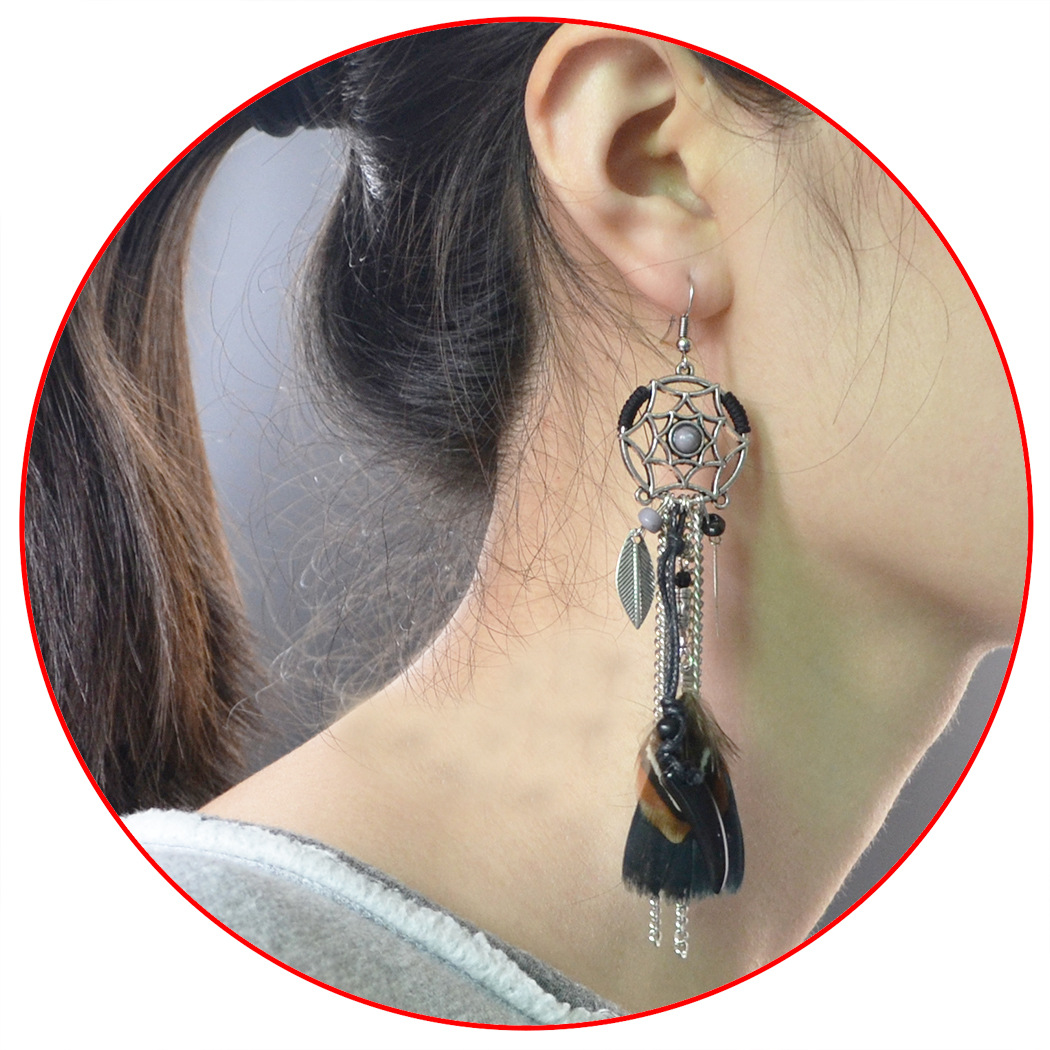 Dreamcatcher earrings Feather leaves earrings