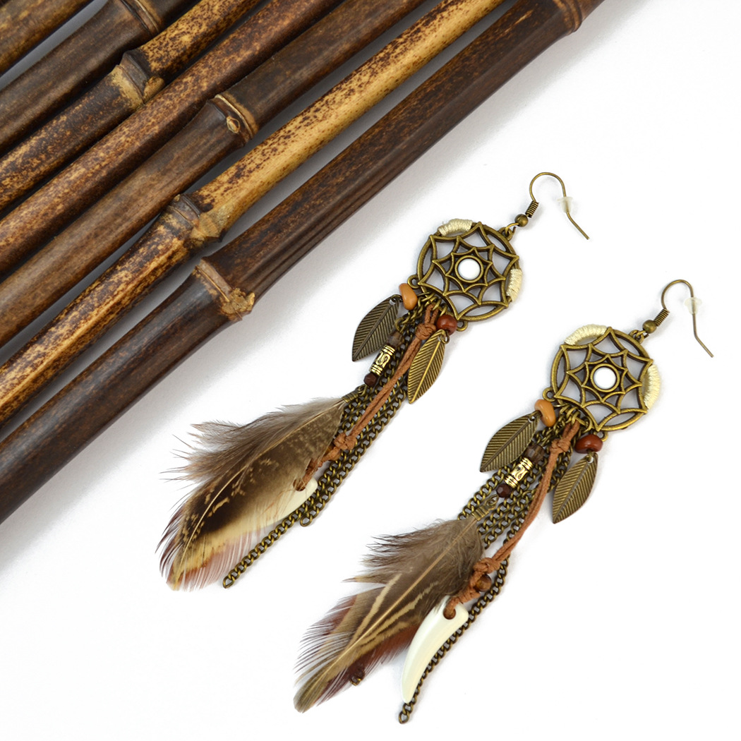 Dreamcatcher earrings Feather leaves earrings