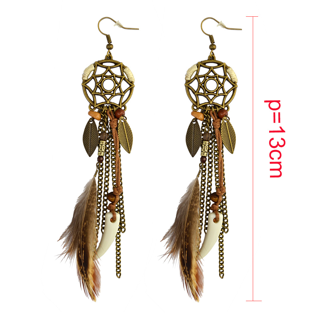 Dreamcatcher earrings Feather leaves earrings