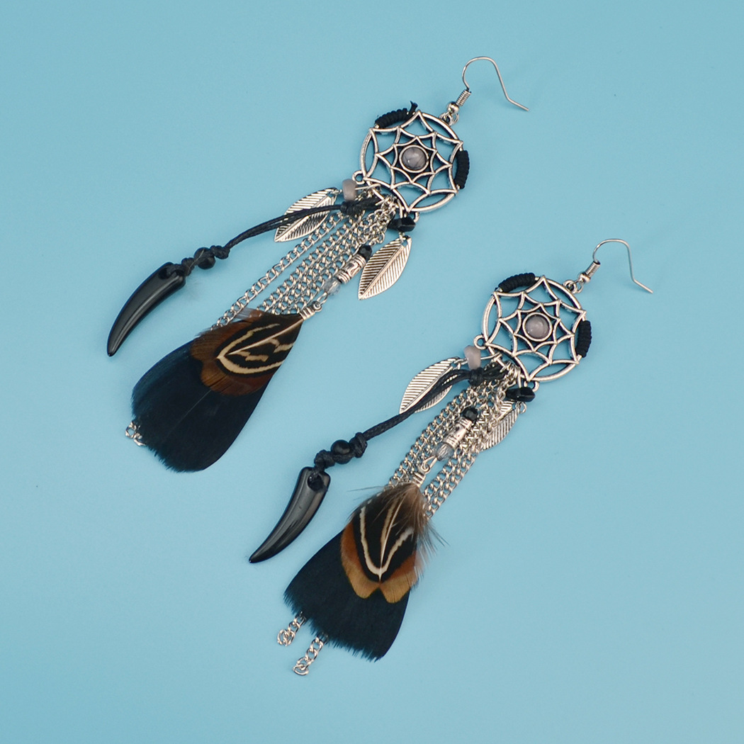Dreamcatcher earrings Feather leaves earrings