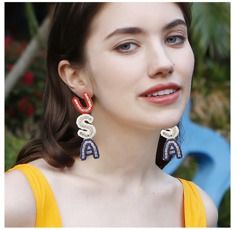 Ethnic style American Independence Day earrings hand-woven finished