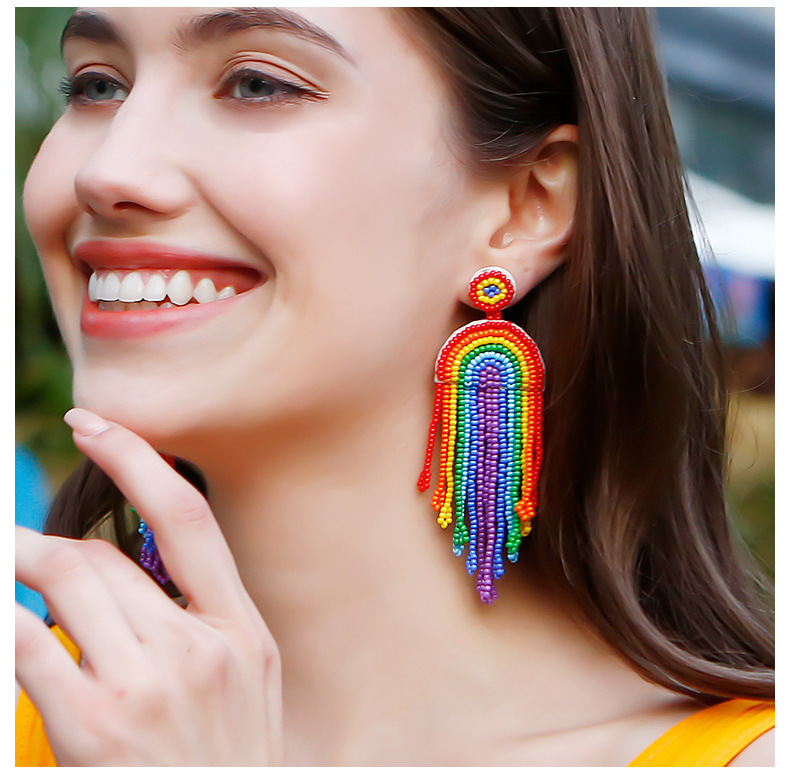 Ethnic style American Independence Day earrings hand-woven finished