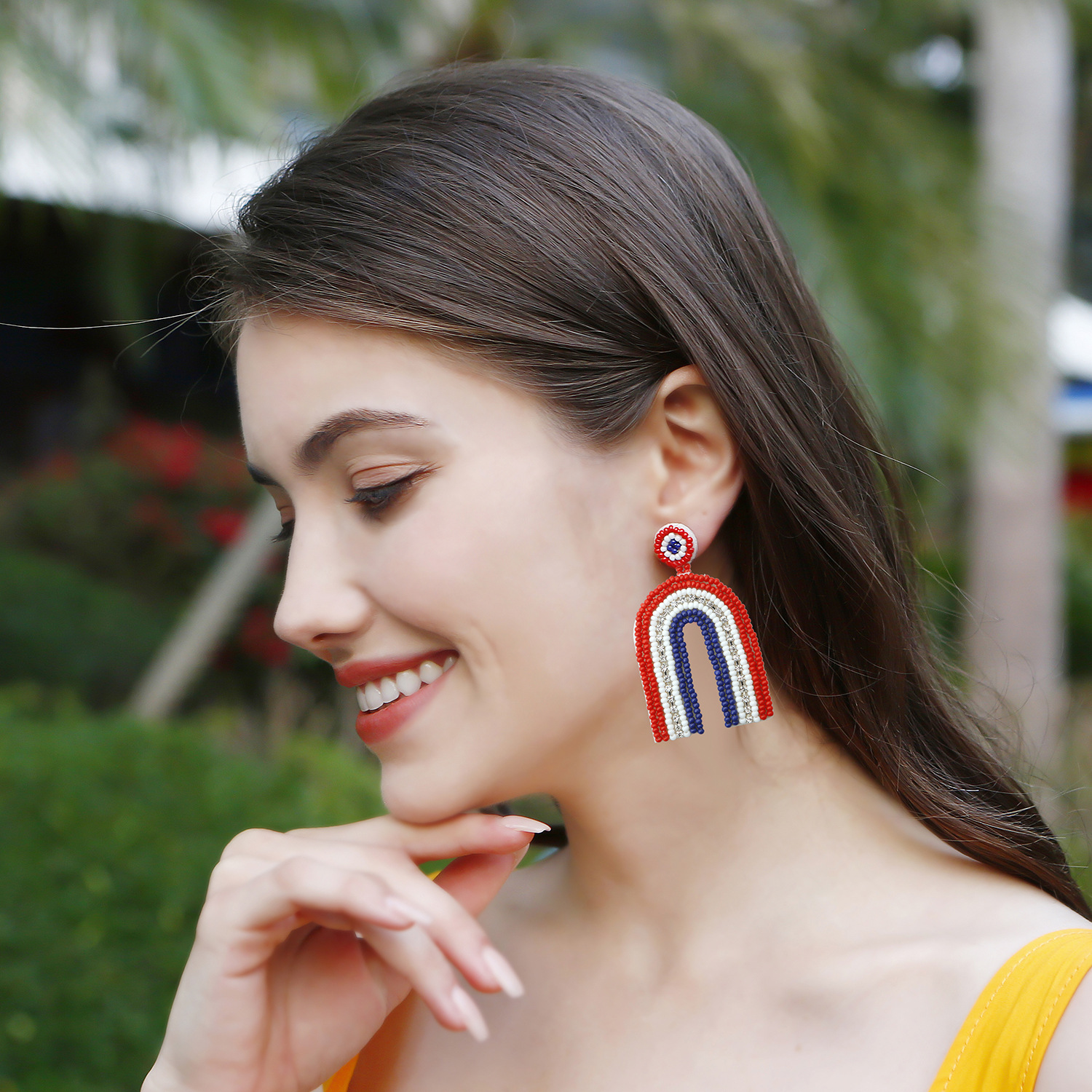 Ethnic style American Independence Day earrings hand-woven finished