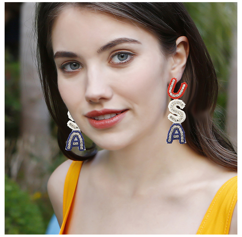 Ethnic style American Independence Day earrings hand-woven finished