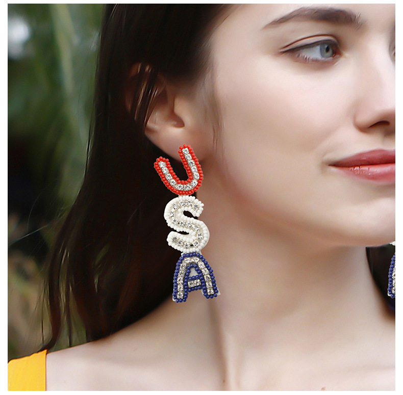 Ethnic style American Independence Day earrings hand-woven finished