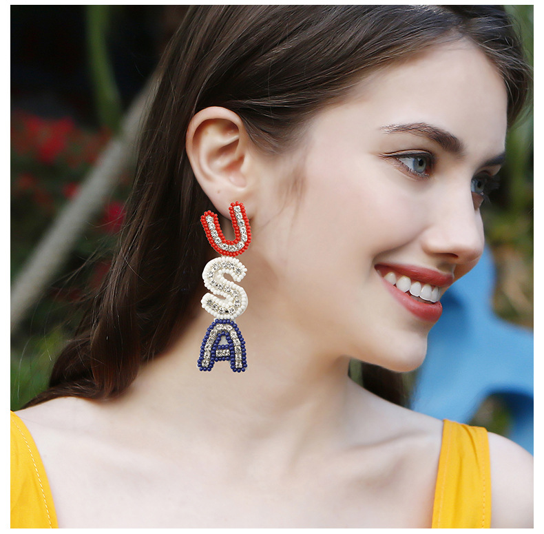 Ethnic style American Independence Day earrings hand-woven finished