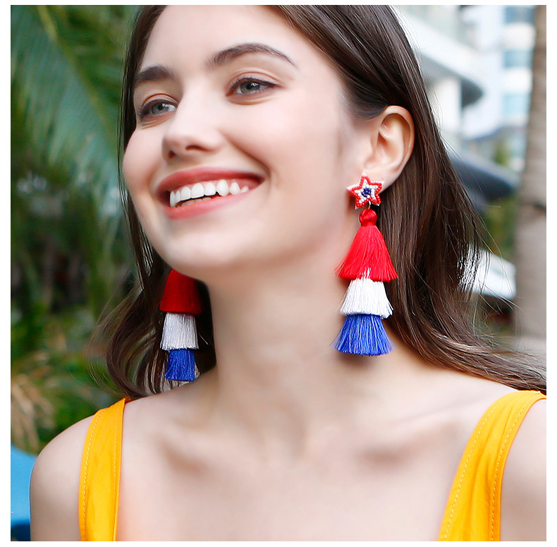 Ethnic style American Independence Day earrings hand-woven finished