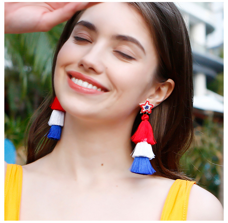 Ethnic style American Independence Day earrings hand-woven finished