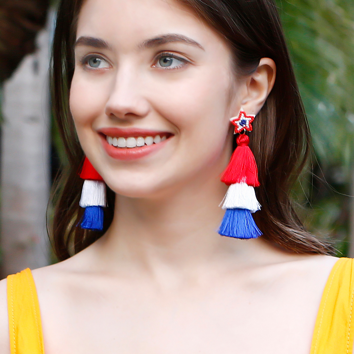Ethnic style American Independence Day earrings hand-woven finished