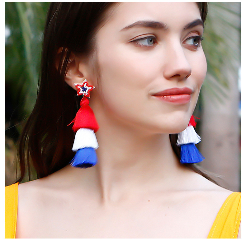 Ethnic style American Independence Day earrings hand-woven finished